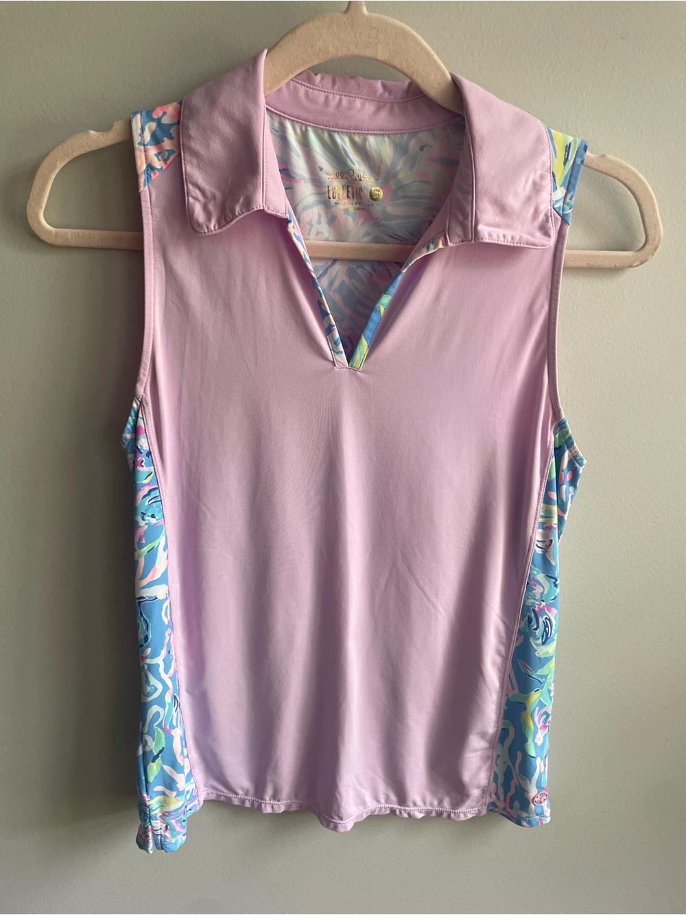 Lilly Pulitzer Lavender Sleeveless Polo with Blue Patterned Side Panels & Back